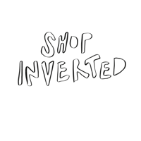 a black background with the words shop inverted